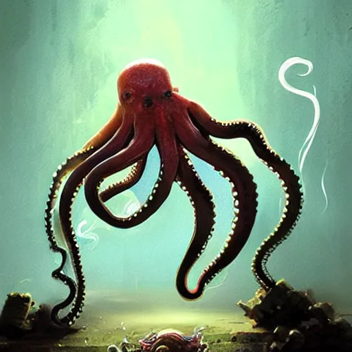 Prompt: octopus smoking weed, by greg rutkowski,