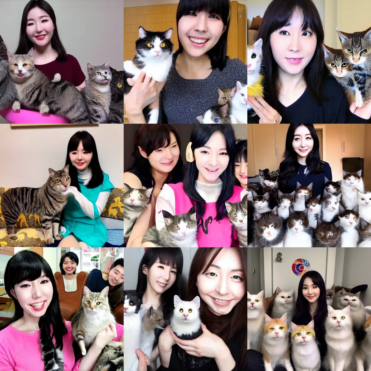 Prompt: Korean Youtuber lady with 10 cats