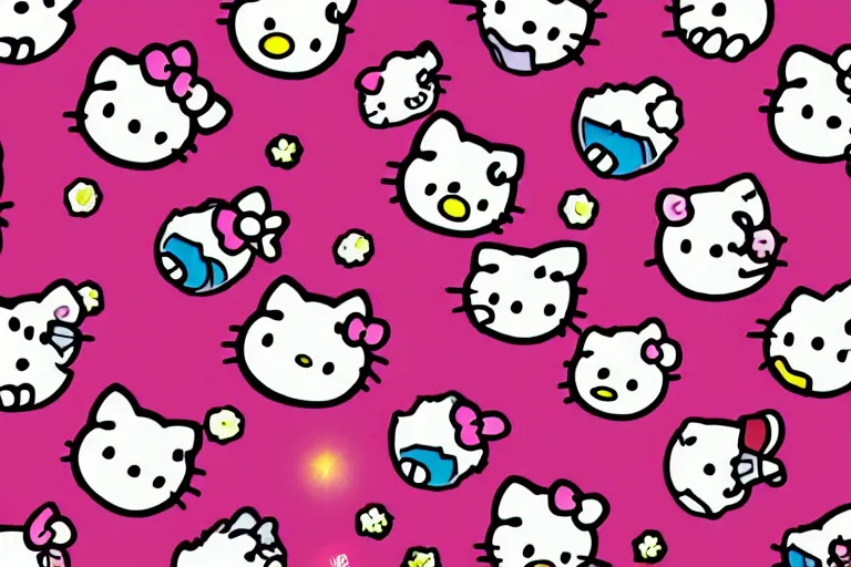 Image similar to animated cartoon film of hello kitty at the gym, big muscles hello kitty by sanrio