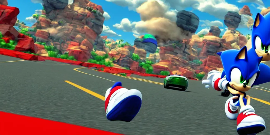 Image similar to sonic the hedgehog going faster than the speed of sound