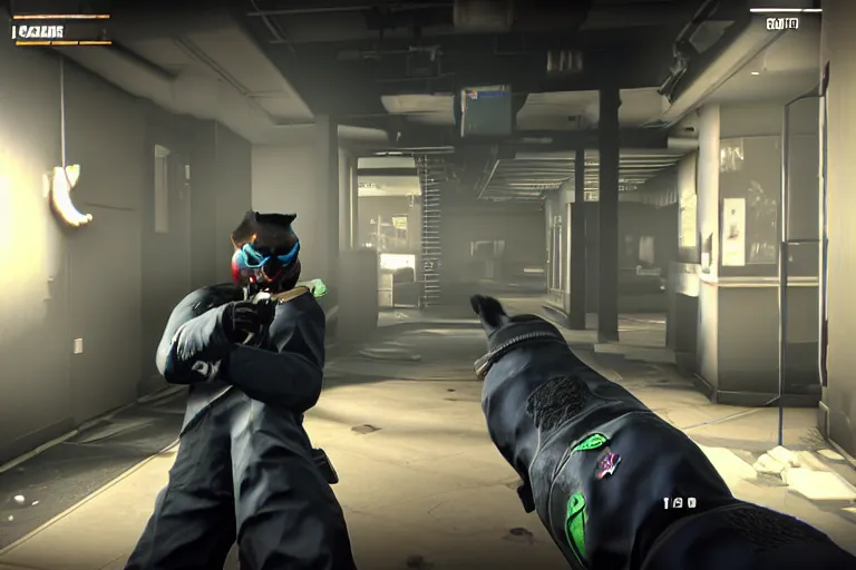 Image similar to Screenshot from the PC game Payday 2 demonstrating the fursuit unlock