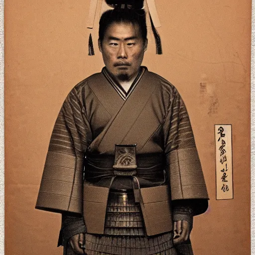 Image similar to a japanese samurai, focused, looking at the camera, photography