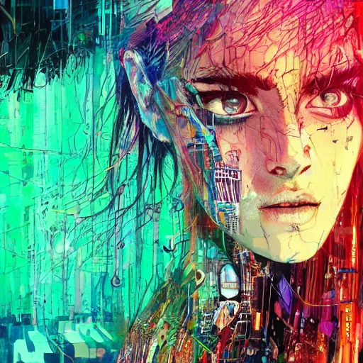 Image similar to a portrait of a character in a scenic environment by carne griffiths, hyperdetailed, cyberpunk, cybernetically augmented, cool, trending on artstation