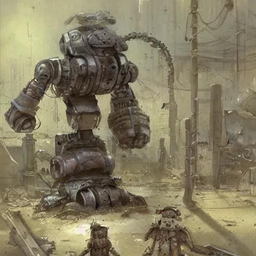 Prompt: cluttered science fiction robot wrecking yard. muted colors. by Jean-Baptiste Monge !!!!!!!!!!!!!!!!!