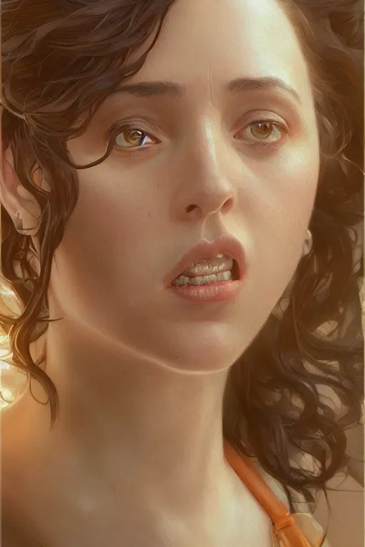 Image similar to ultra realistic illustration, kristen schaal from diablo, intricate, elegant, highly detailed, digital painting, artstation, concept art, smooth, sharp focus, illustration, art by artgerm and greg rutkowski and alphonse mucha