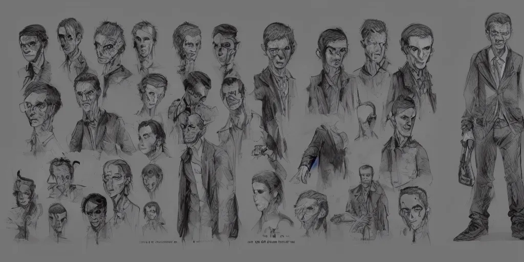 Image similar to norman bates, character sheet, concept design, contrast, kim jung gi, greg rutkowski, zabrocki, karlkka, jayison devadas, trending on artstation, 8 k, ultra wide angle, pincushion lens effect