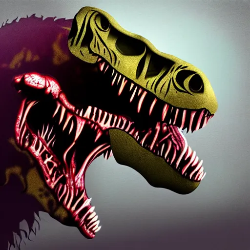 Prompt: T-rex zombie, matte painting, digital art