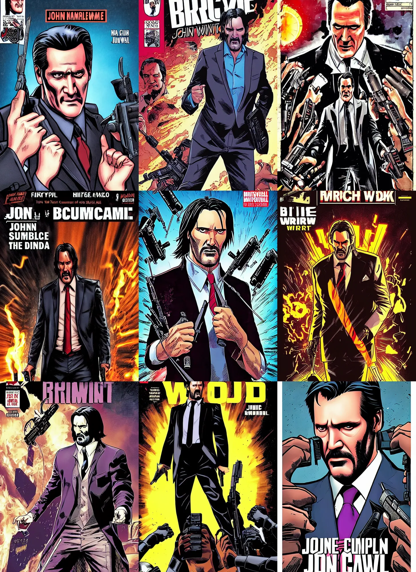 Prompt: comic book cover of bruce campbell as john wick