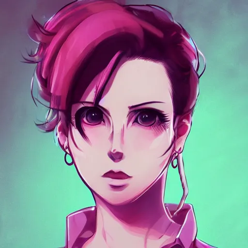 Image similar to full headshot portrait of anime Lana del ray punk, digital art, short pink hair, drawn by WLOP, by Avetetsuya Studios, anime manga panel, trending on artstation, wearing a plaid shirt