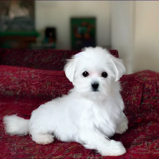 Image similar to photo of white maltese puppy dog staring into camera, photorealistic
