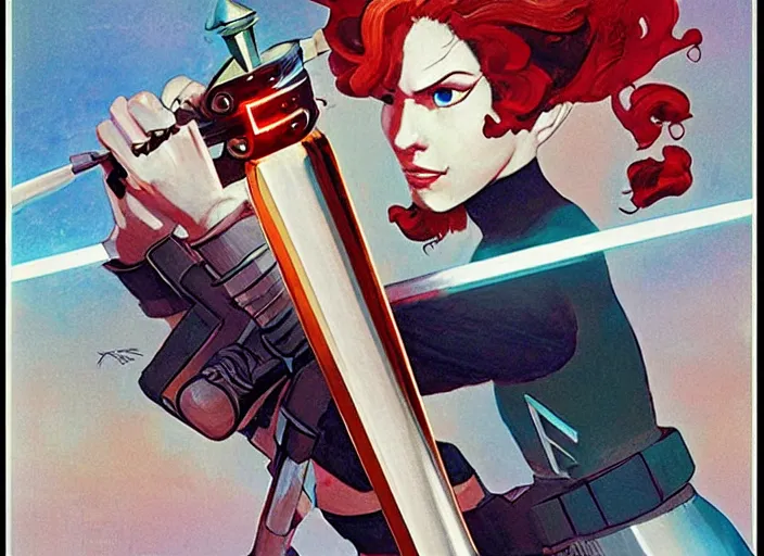 Image similar to the video game transistor's red with the transistor sword by ralph mcquarrie