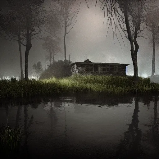 Image similar to the nightmare at the bottom of the lake, realistic lighting, creepy atmosphere