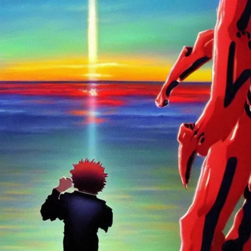 Image similar to The End of Evangelion painted by Bob Ross