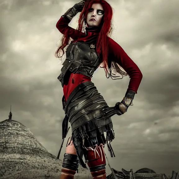 Image similar to full length photo of a very beautiful female atompunk warrior, 8 k, hdr, smooth, sharp focus, high resolution, award - winning photo