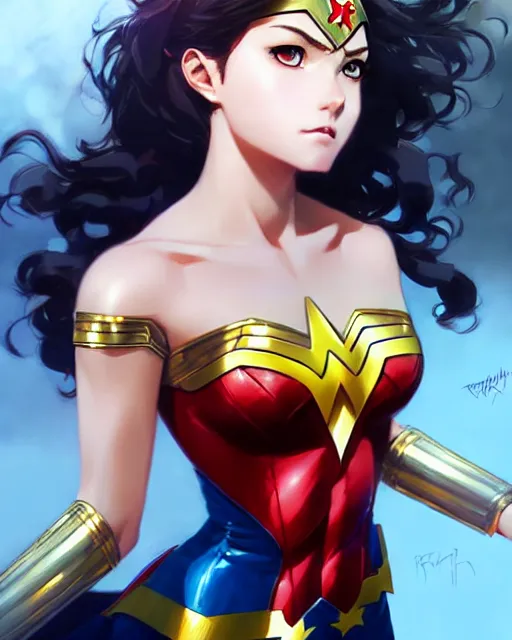 Image similar to portrait Anime as Wonderwoman girl cute-fine-face, pretty face, realistic shaded Perfect face, fine details. Anime. realistic shaded lighting by Ilya Kuvshinov Giuseppe Dangelico Pino and Michael Garmash and Rob Rey