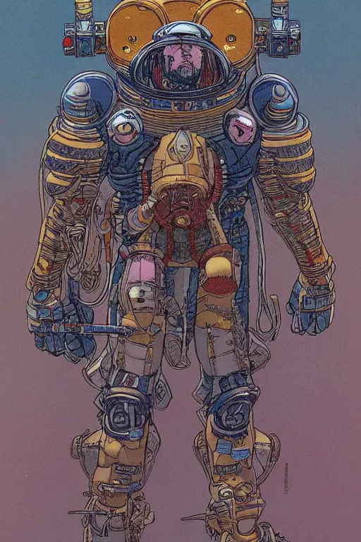 Prompt: space gladiator, by Moebius, highly detailed, vertical symmetry