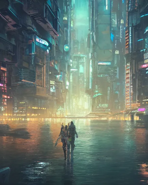 Image similar to cyberpunk city on a floating island at night by wlop, key visual, high detail, digital art