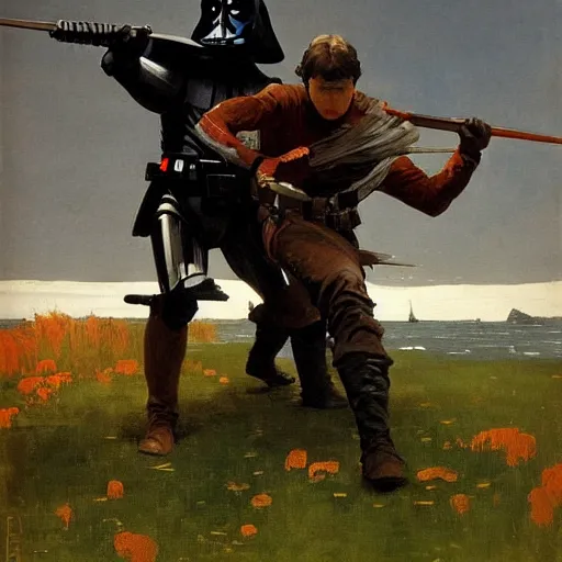 Prompt: a beautiful painting of a battle by Winslow Homer, Star Wars, trending on ArtStation