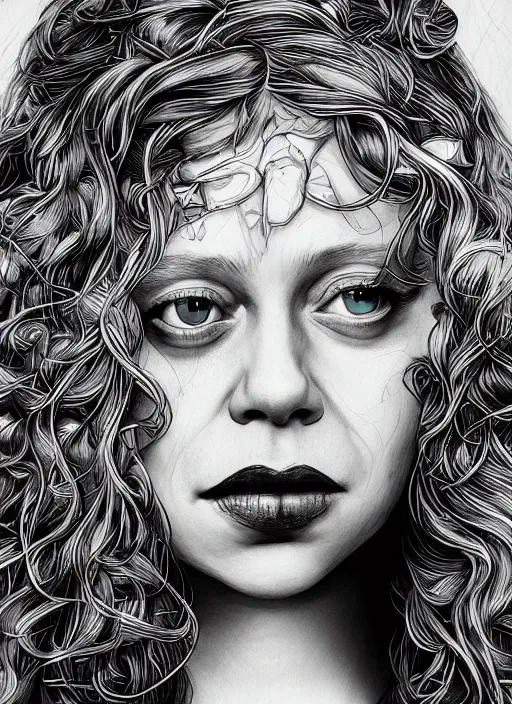 Image similar to closeup portrait of natasha lyonne, an ultrafine detailed illustration by james jean, intricate linework, bright colors, final fantasy, behance contest winner, vanitas, angular, altermodern, unreal engine 5 highly rendered, global illumination, radiant light, detailed and intricate environment