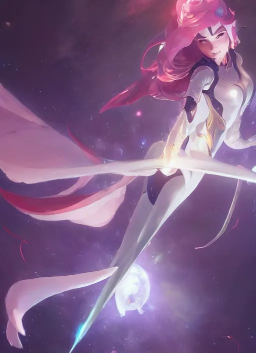 Image similar to a female space mage, star guardian inspired, perfect art, trending on pixiv, painted by greg rutkowski makoto shinkai takashi takeuchi, akihiko yoshida, yuumei, soft light, warm colors, cinematic color grading, realistic, artgerm