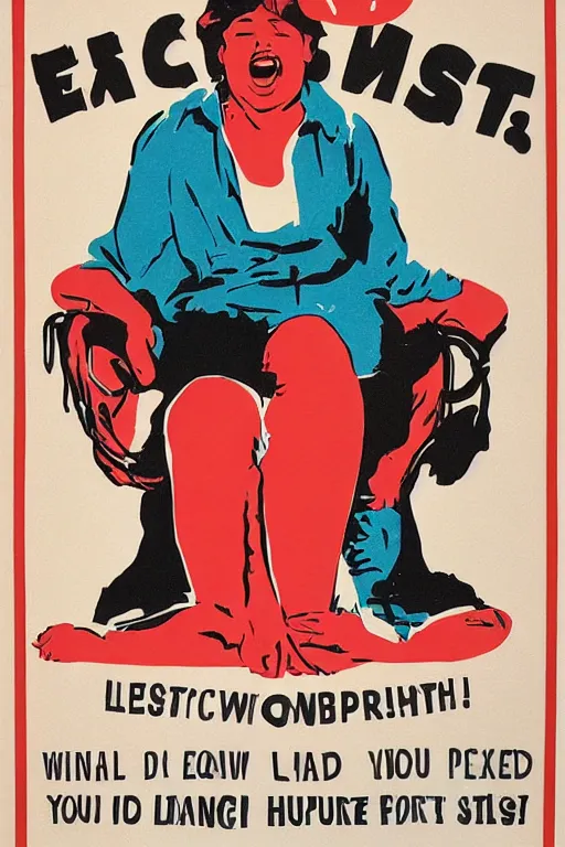 Image similar to a feminist propaganda poster against manspreading, high quality print, silkscreen, acid colors