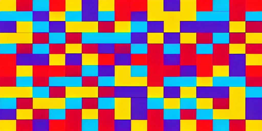 Image similar to seamless pattern of large colorful squares in escher style, three - precision perspective, optical illusion