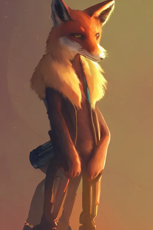 Image similar to a fox fursona, trending on artstation, by kawacy, furry art, digital art, cyberpunk, high quality, backlighting