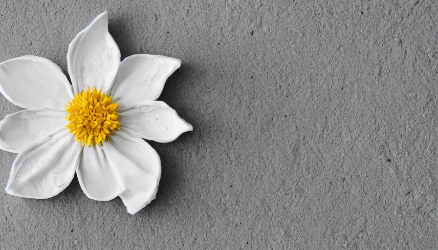 Prompt: a flower made of milk on a white ceramic floor