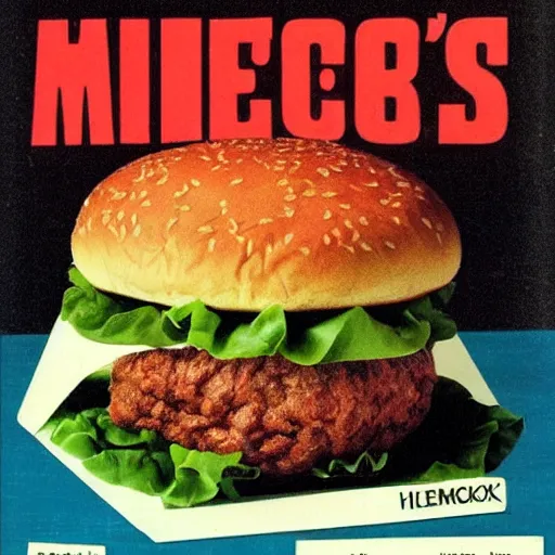 Image similar to a 1 9 8 0 s ad for the all new mcdonald's hemlock burger