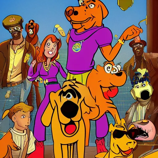 Image similar to Scooby Doo hanging out with Snoop dogg, digital art, 8k, trending on artstation, detailed