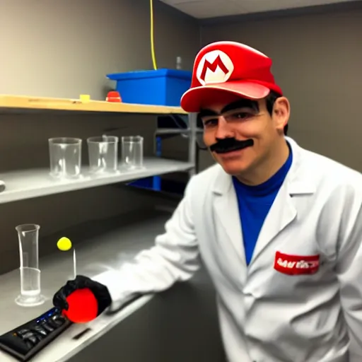 Prompt: Mario in lab doing experiments 🍄