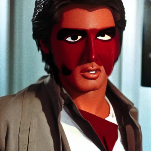Image similar to Harrison Ford dressed as Elvis sitting on the toilet red in the face with eyes crossed