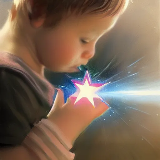 Prompt: ultra - close - up of child's hand attaching a star - shaped sticker to the surface of a car, digital art by ruan jia and mandy jurgens and artgerm, highly detailed, trending on artstation, award winning