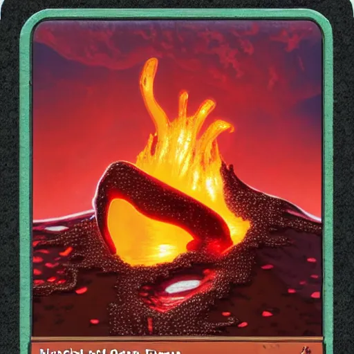 Image similar to frog screaming at an ocean of lava split in two