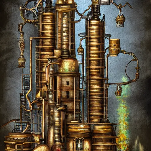 Prompt: steampunk fantasy city built into the side of a mountain, in three levels. the ground level is an industrial area with smokestacks and factories. the upper levels are residential. digital painting