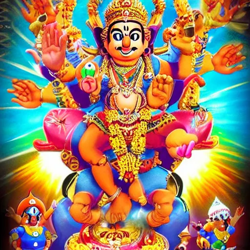 Prompt: hindu god with many arms, supermario fusion