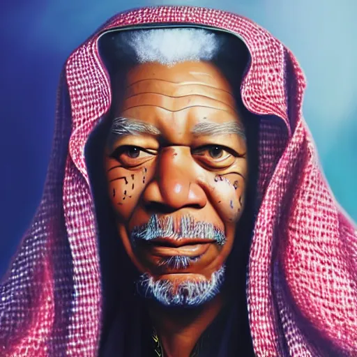 Image similar to a detailed fantasy character portrait of morgan freeman as saudi arab king by lauri blank, artgerm, evelyn de morgan, 8K, 50mm lens