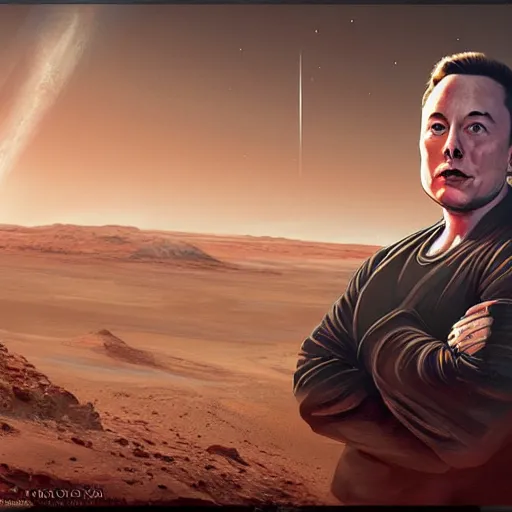 Image similar to elon musk in mars, digital art, trending on artstation, highly detailed