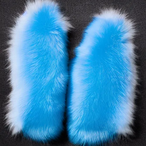 Image similar to nike logo made of very fluffy blue faux fur placed on reflective surface, professional advertising, overhead lighting, heavy detail, realistic by nate vanhook, mark miner