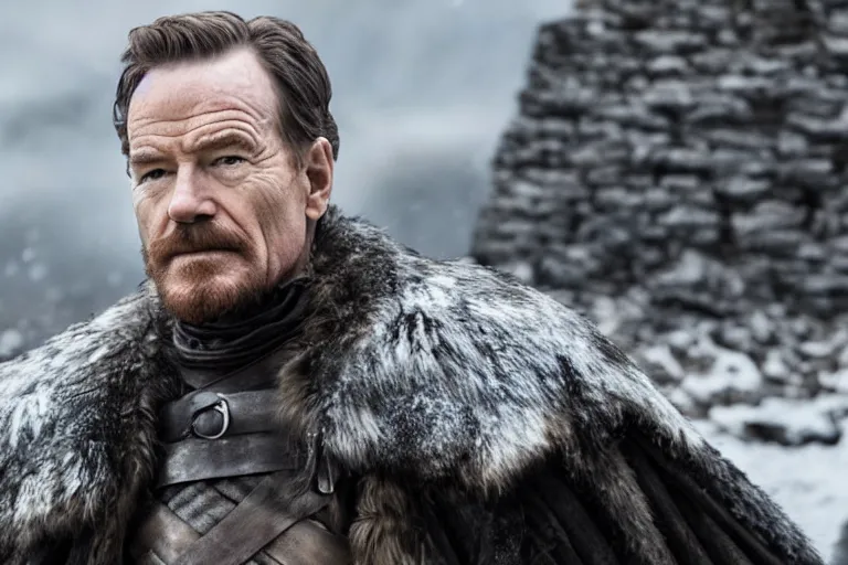 Image similar to promotional image of Bryan Cranston as a Stark soldier in Game of Thrones Season 3 (2013), detailed face, movie still, promotional image, imax 70 mm footage