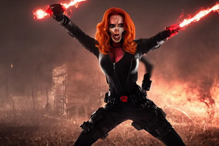 Prompt: film still of zombie zombie Black Widow as a zombie in new avengers movie, 4k