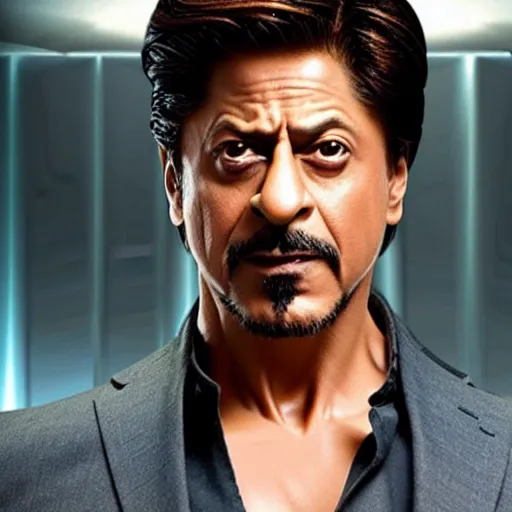 Image similar to film still of shah rukh khan as tony stark in iron man