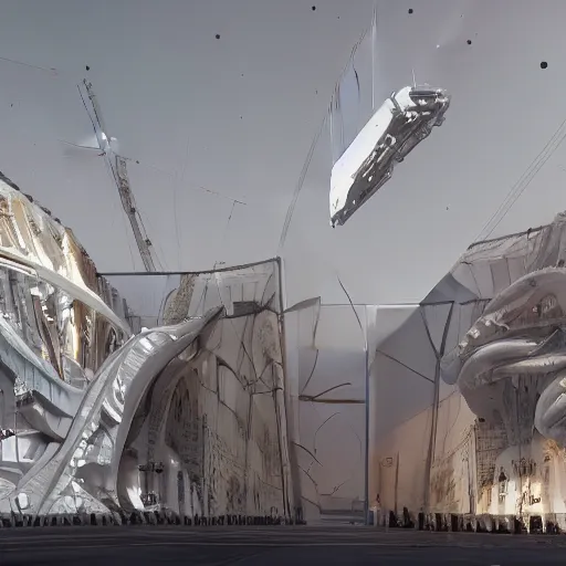 Image similar to sci-fi wall structure on the coronation of napoleon painting and photogrammetry point cloud digital billboard in the middle, unreal engine 5, keyshot, octane, artstation trending, ultra high detail, ultra realistic, cinematic, 8k, 16k, in style of zaha hadid, in style of nanospace Michael Menzelincev, in style of Dima Goryainov artstation, in style of Blade Runner 2049 lighting, in style of Ghost in the Shell lighting, in style of cyberpunk 2077 website, in plastic, dark, tilt shift,