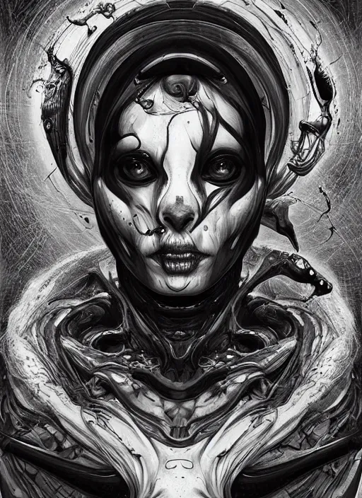 Image similar to a dream portrait of a anthropomorphic fish, black & white, melting, webbing, 8 k, by tristan eaton, stanley artgerm, tom bagshaw, greg rutkowski, carne griffiths, ayami kojima, beksinski, giger, trending on deviantart, face enhance, hyper detailed, minimalist, horror, alien