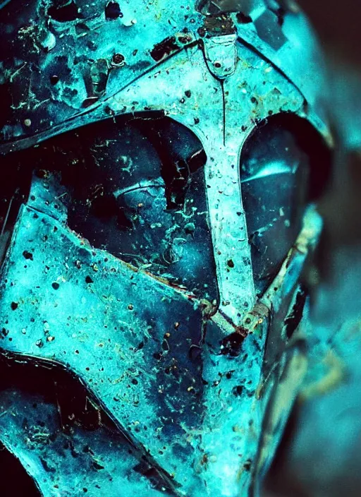 Prompt: beautiful extreme closeup portrait photo in style of frontiers in scratched! crumpled Helmet of Emperor Charles V the Wise, faint turquoise aluminum sheen , narcotic beautiful stylishly elegant eye-catching Mature!! sexy! glance , crying makeup, bite her lip , puffs of thick black smoke, lightning, UFO, science fashion magazine September retrofuturism edition, highly detailed, soft lighting, elegant , 85mm, Edward Hopper and James Gilleard, Zdzislaw Beksinski, Steven Outram, Hsiao-Ron Cheng