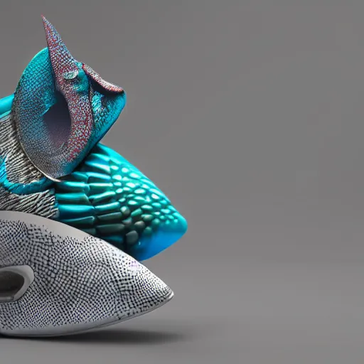 Image similar to fish head shaped nike sneakers with fish scales, highly detailed, rim light, cinematic lighting, illustration, art, octane render, very coherent, cinematic, hyper realism, high detail, octane render