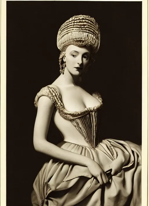 Image similar to portrait of young woman in renaissance dress and renaissance headdress, art by horst p. horst