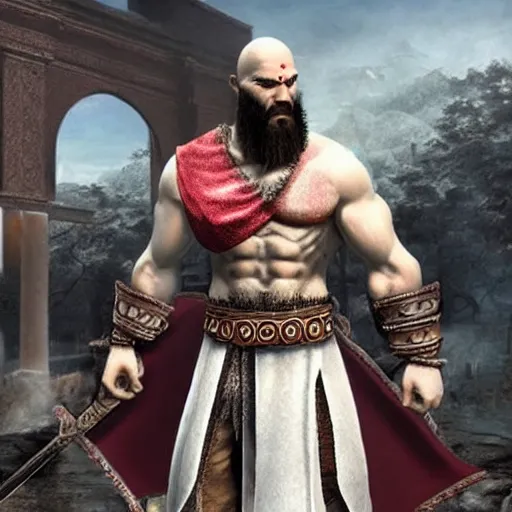 Image similar to Kratos wearing islamic clothes