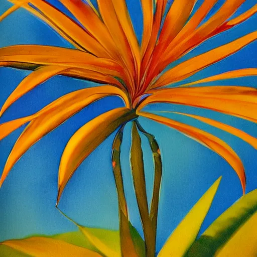 Prompt: bird of paradise flowers in a Hawaiian setting, golden hour, by Georgia O’Keefe