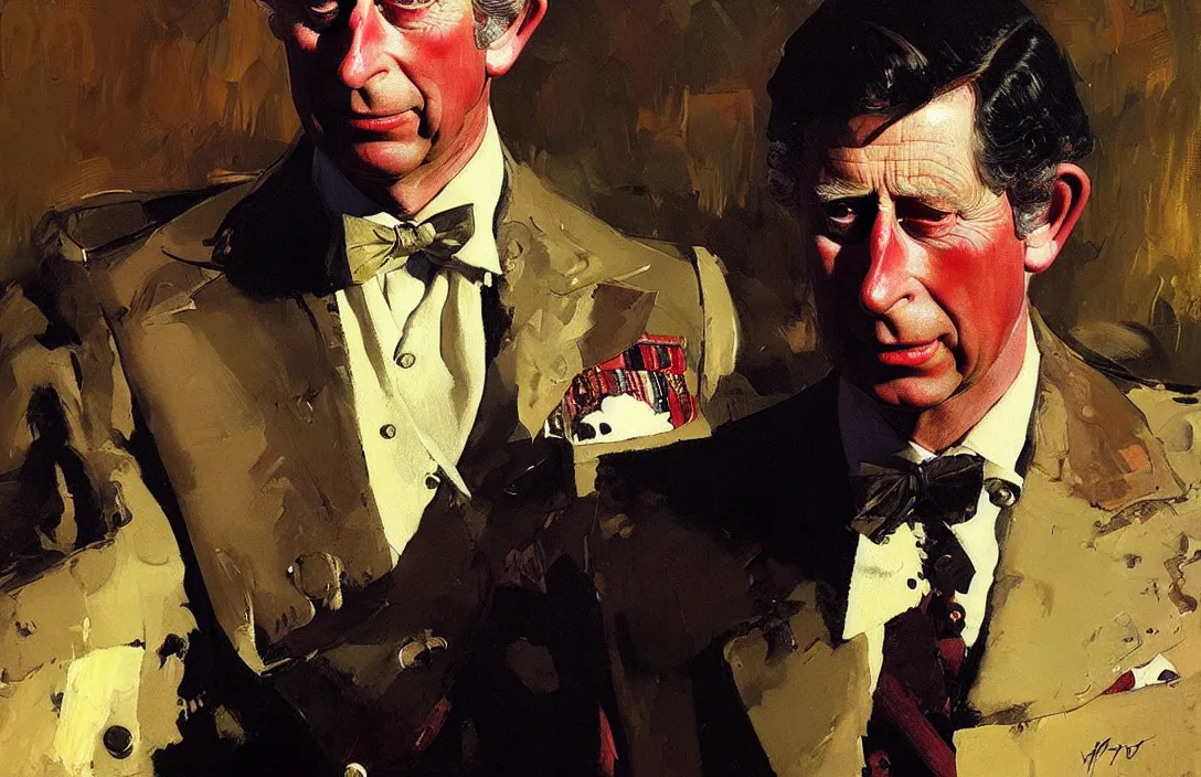 Image similar to portrait of prince charles!!!!!!!!!!!!!!!!!!!!!!!!!!!, detailed face, detailed painting, epic lighting, by ilya repin, phil hale and kent williams